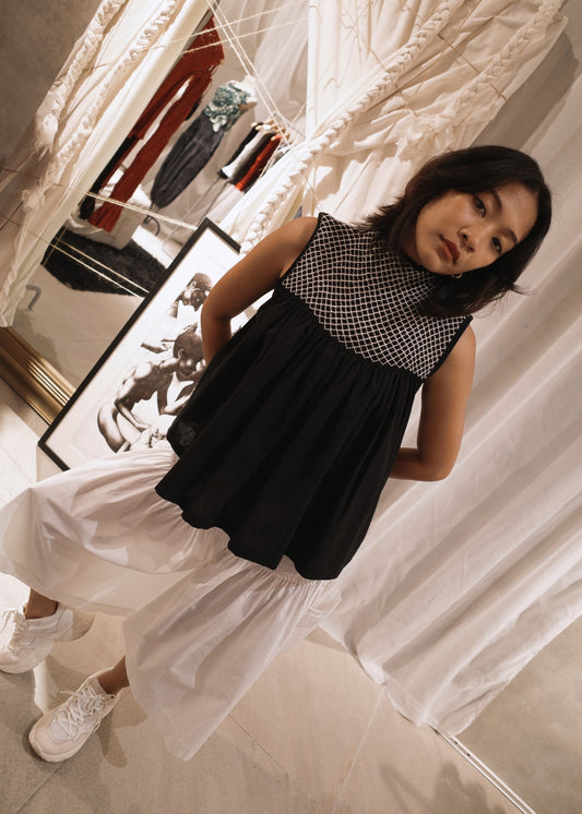 blaire longer top - stonewashed linen, black