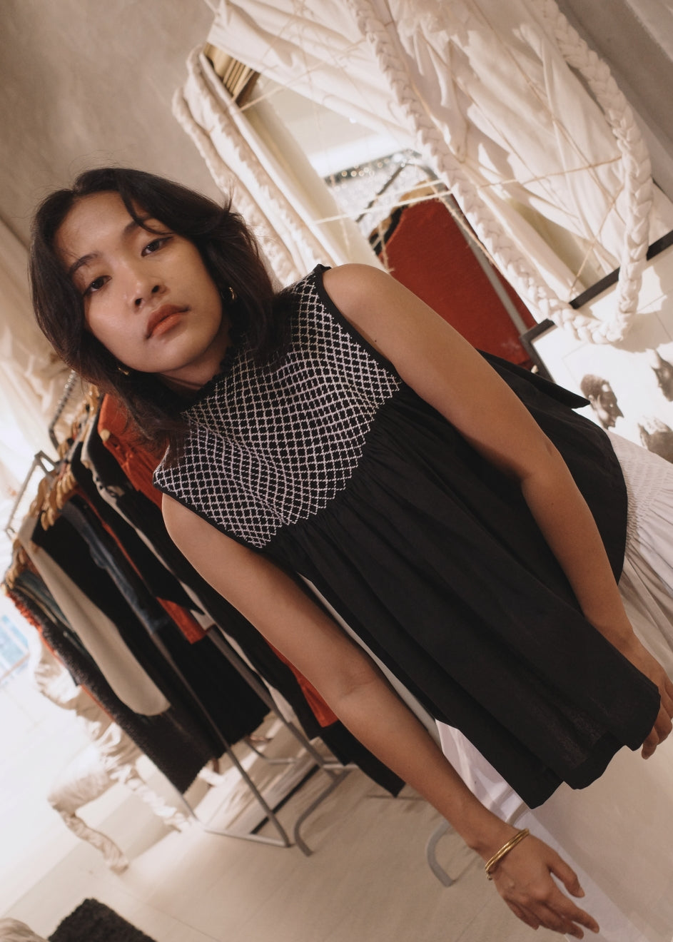 blaire longer top - stonewashed linen, black