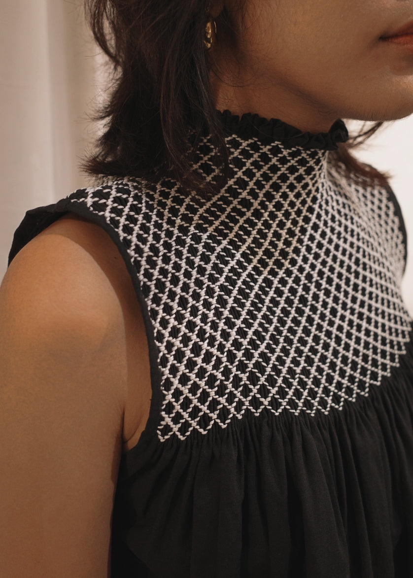 blaire longer top - stonewashed linen, black