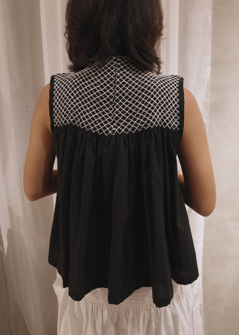 blaire longer top - stonewashed linen, black