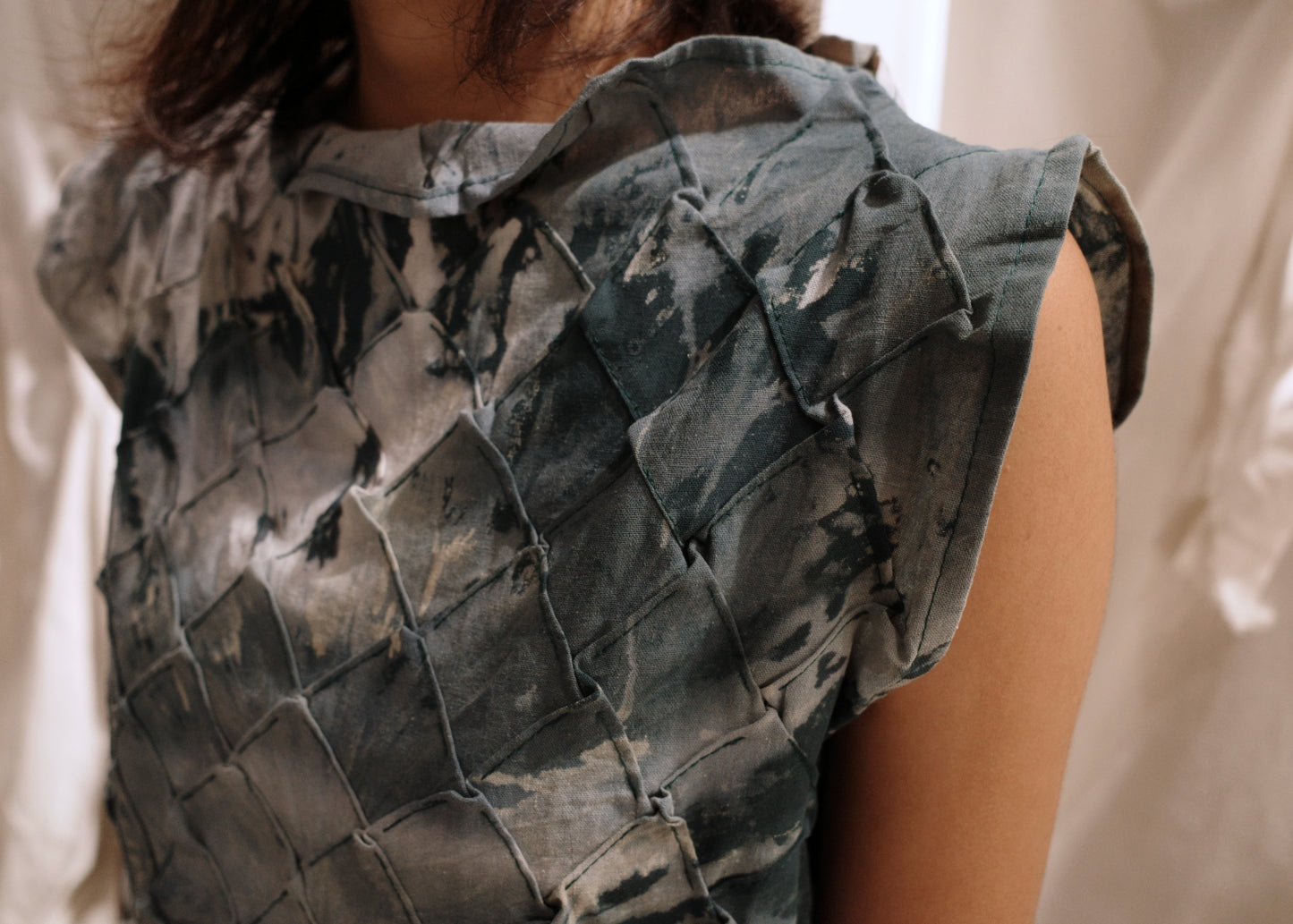 tria top - dyed green stonewashed linen