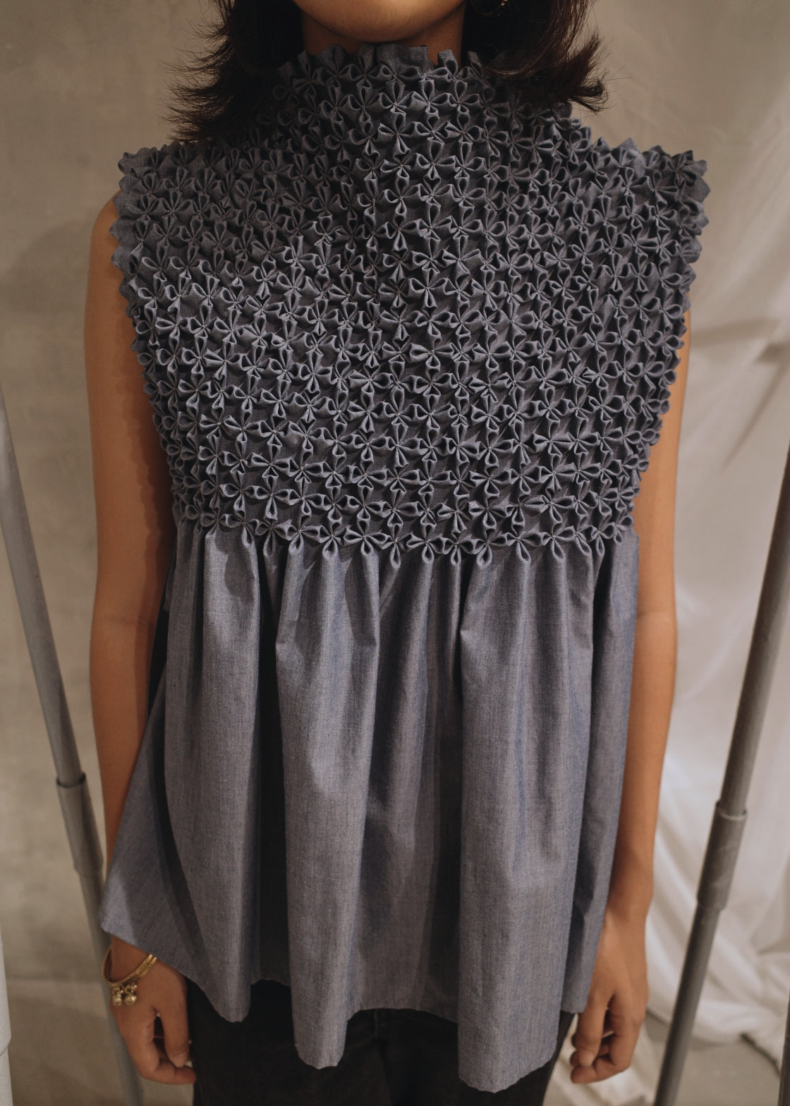 bloom bib top - light blue chambray