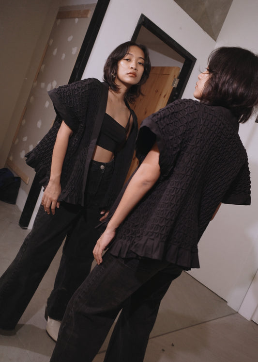 ruri kimono - stretch linen, black