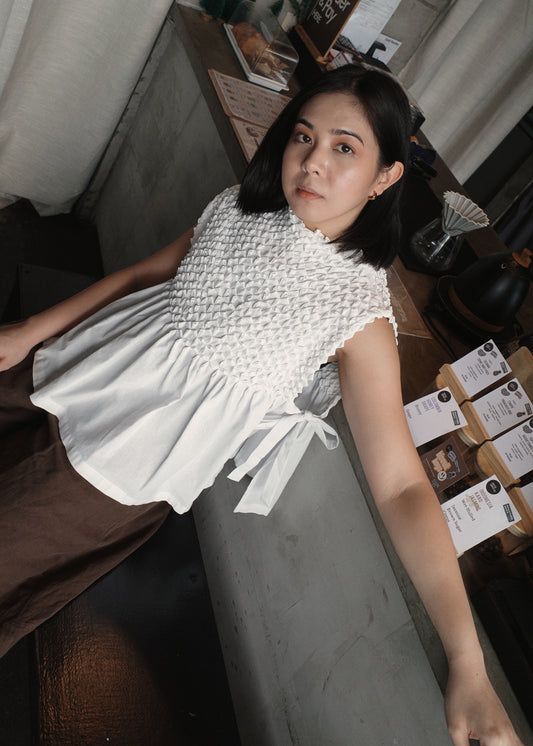 bloom bib top - stonewashed linen, white