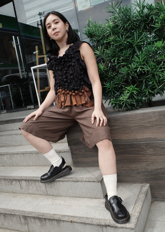 bubble bib top - black, dyed bottom