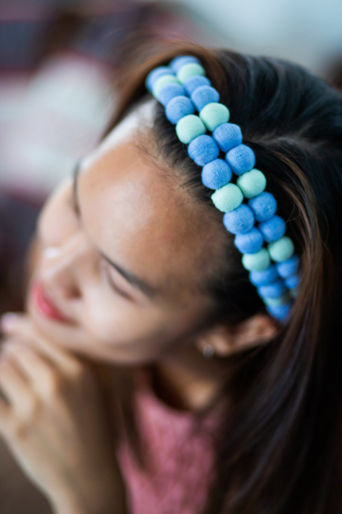 lucky buttons headband, slim - blue