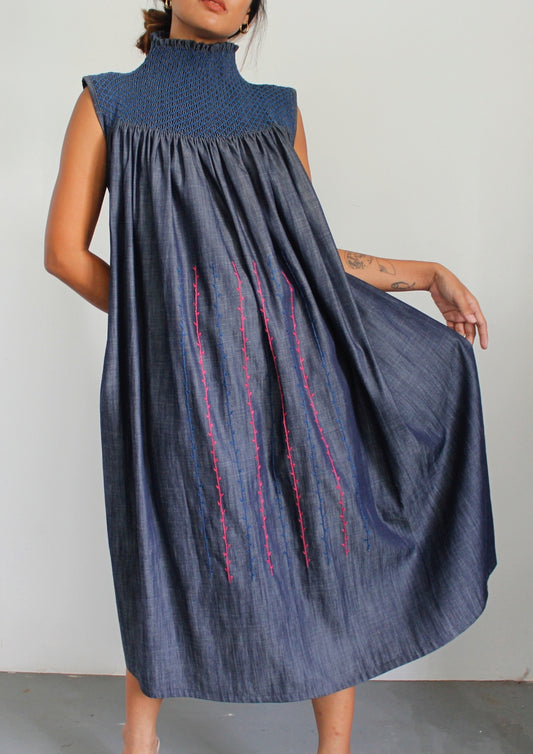 belle dress - denim chambray