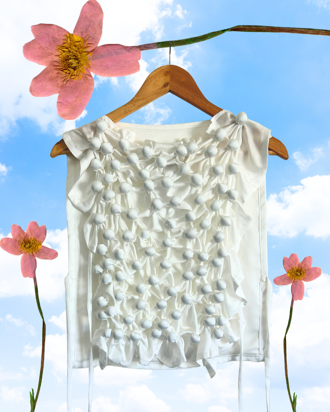 bubble bib top - textured white satin