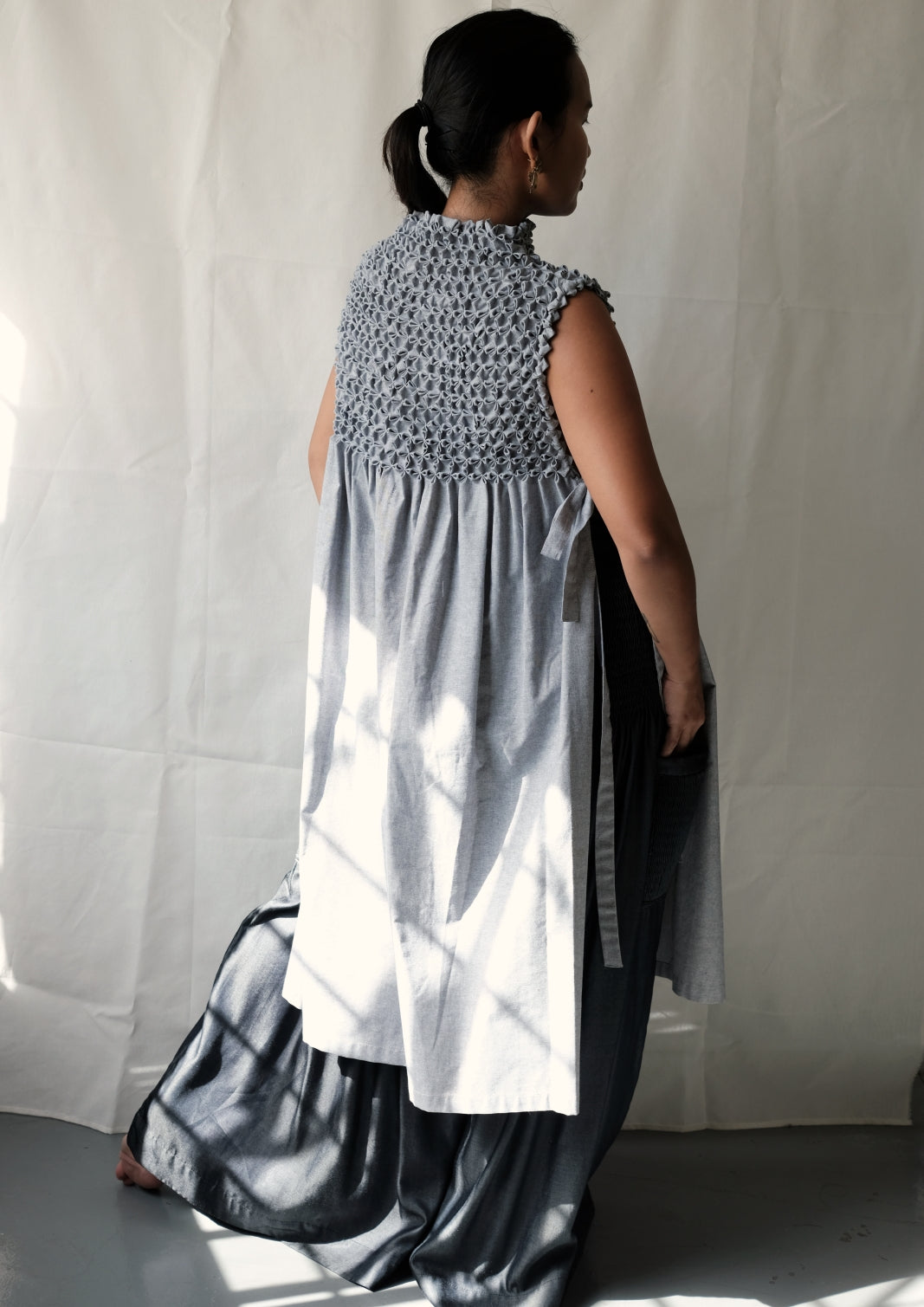 bloom bib dress - light gray chambray