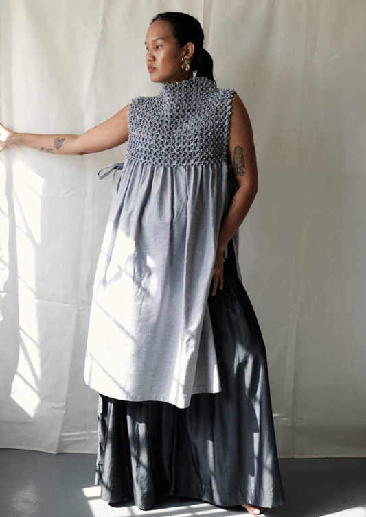 bloom bib dress - light gray chambray