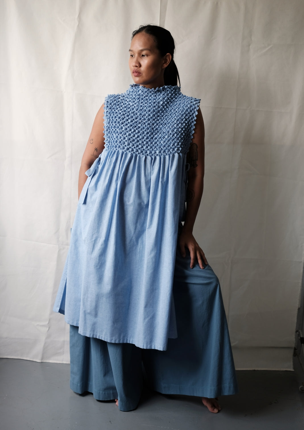 bloom bib dress - light blue chambray