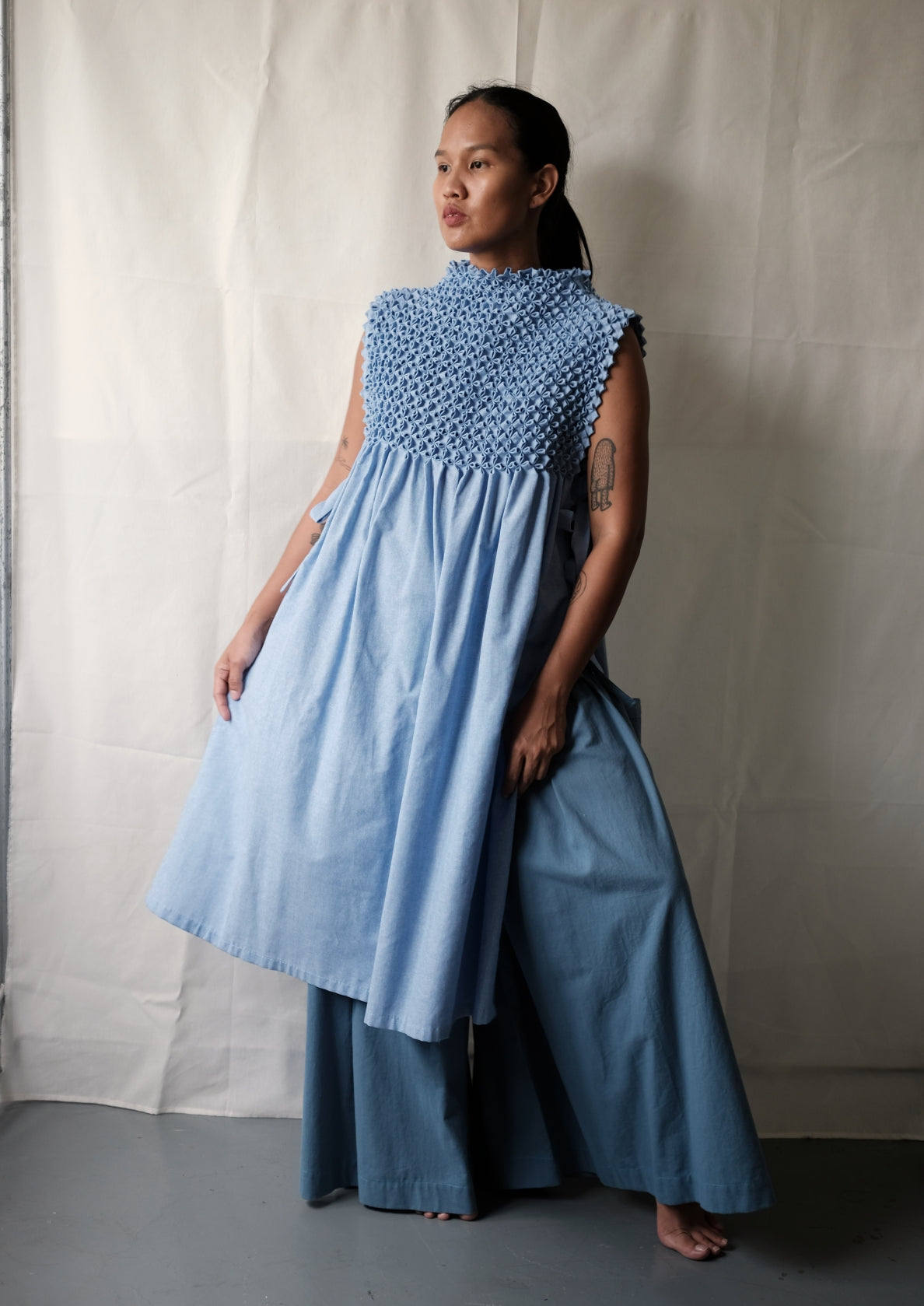 bloom bib dress - light blue chambray