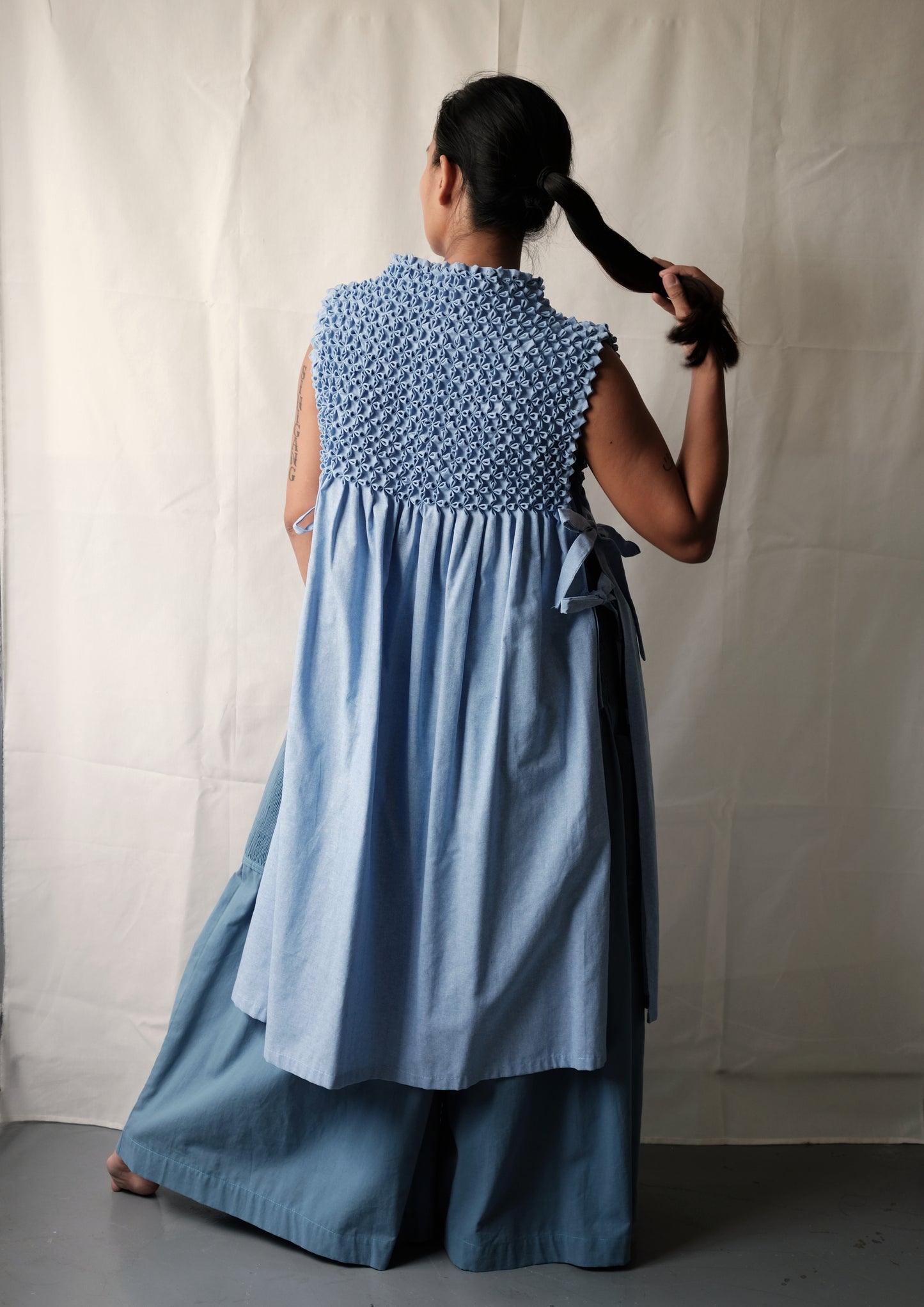 bloom bib dress - light blue chambray