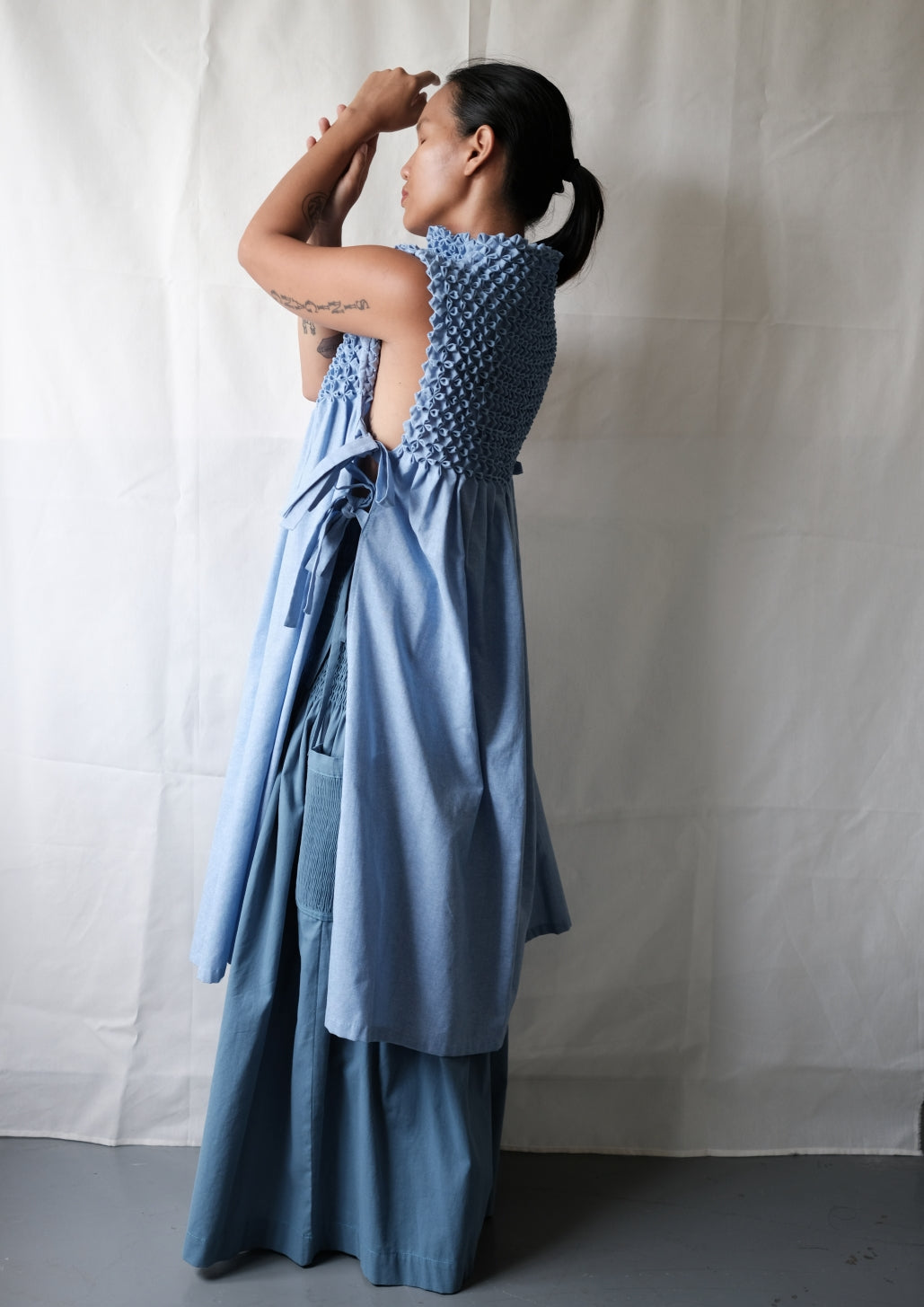 bloom bib dress - light blue chambray