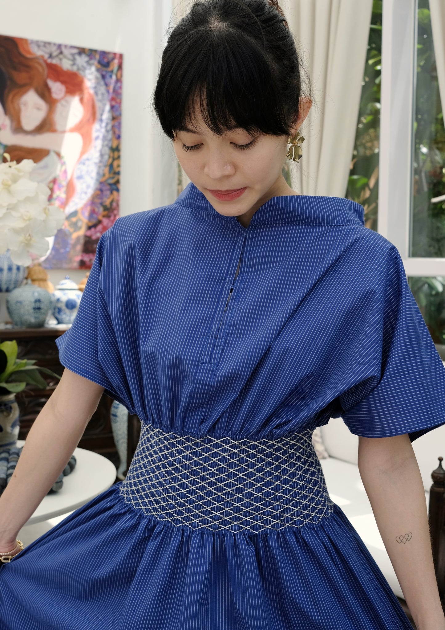 mira dress - blue stripes
