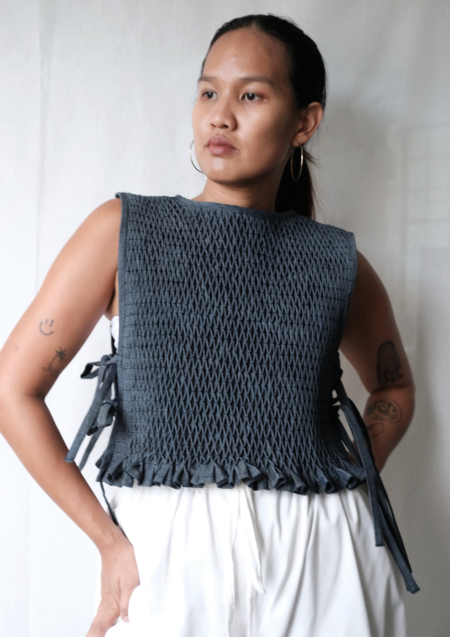 fatima bib - black chambray