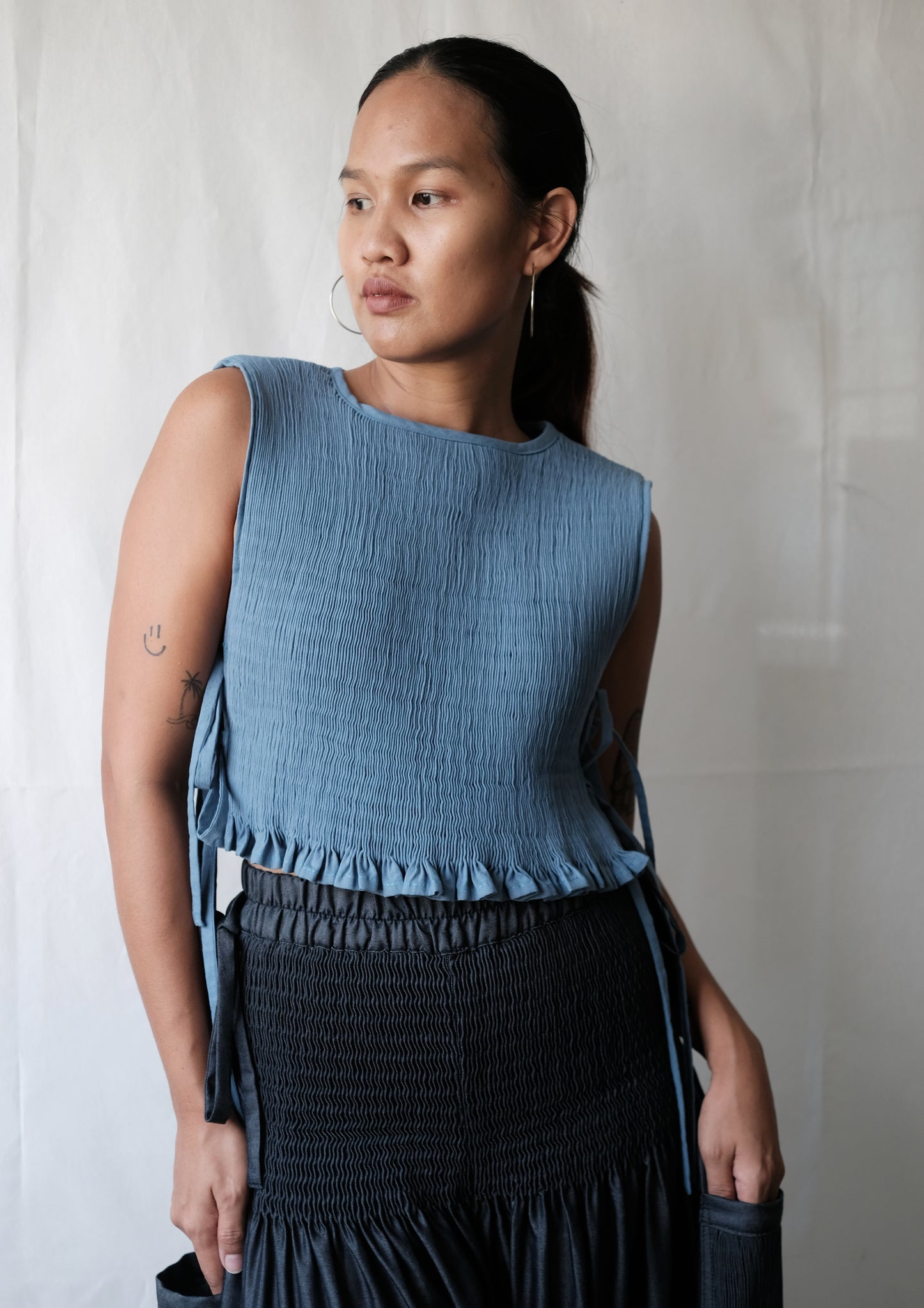 helen bib - stonewashed linen, dusty blue