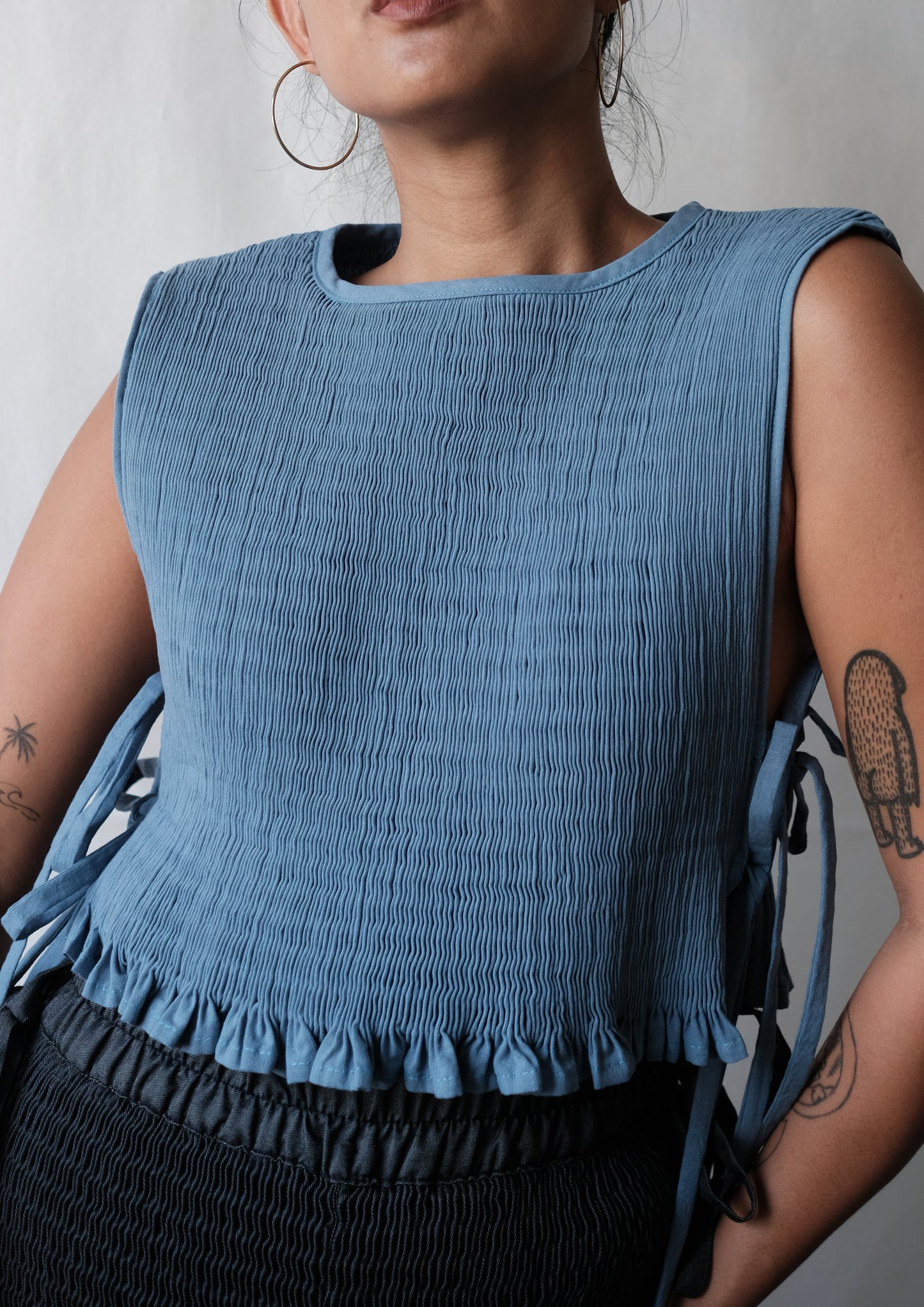 helen bib - stonewashed linen, dusty blue