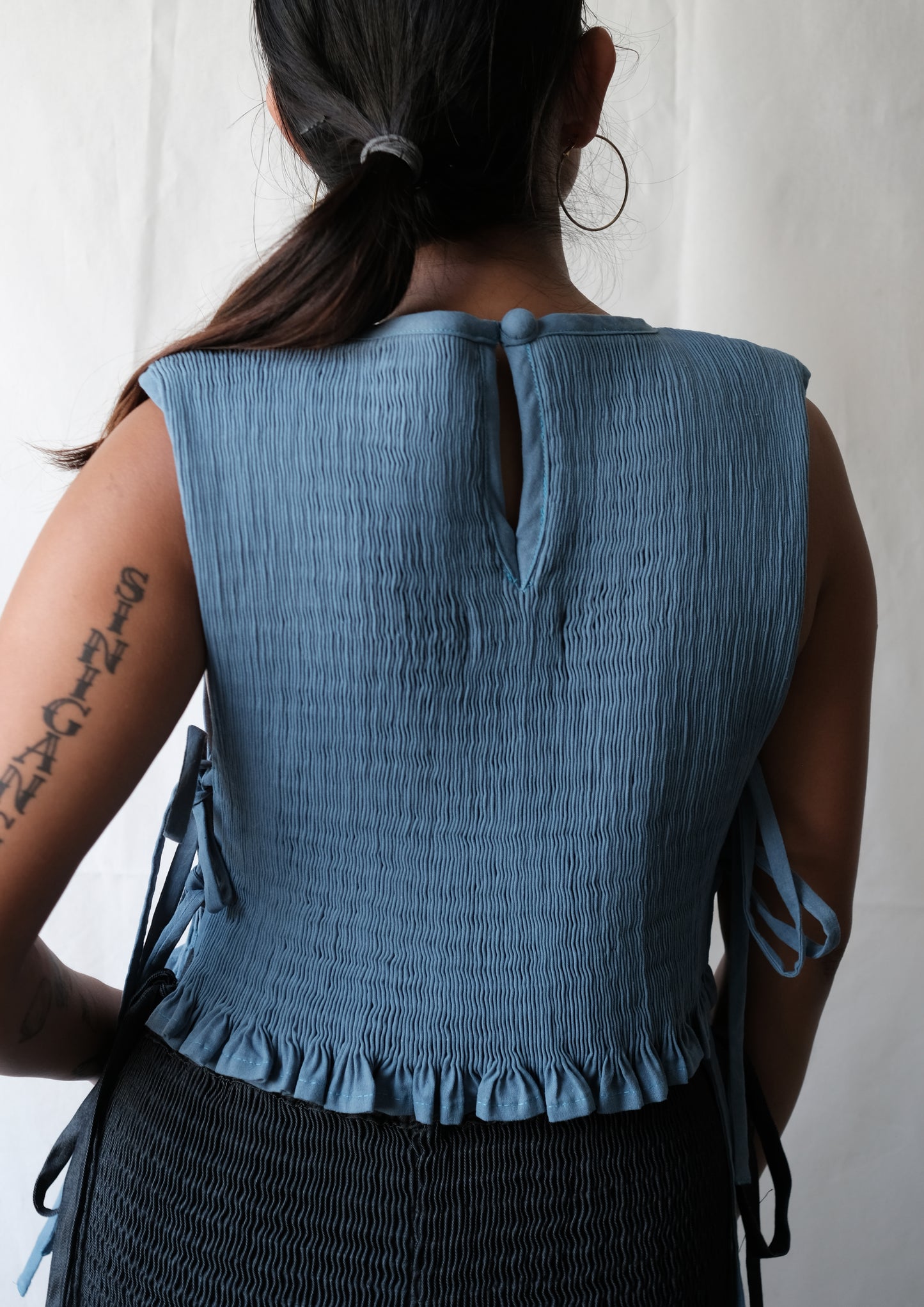 helen bib - stonewashed linen, dusty blue