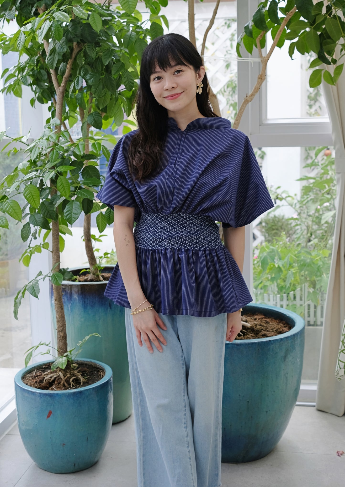 mira blouse - navy blue stripes