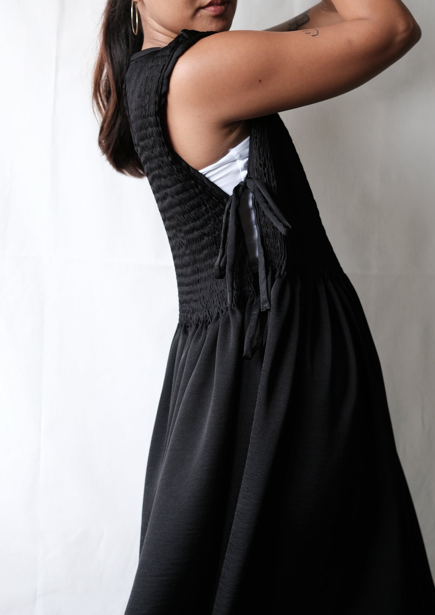 helen bib dress - crumpled satin, black