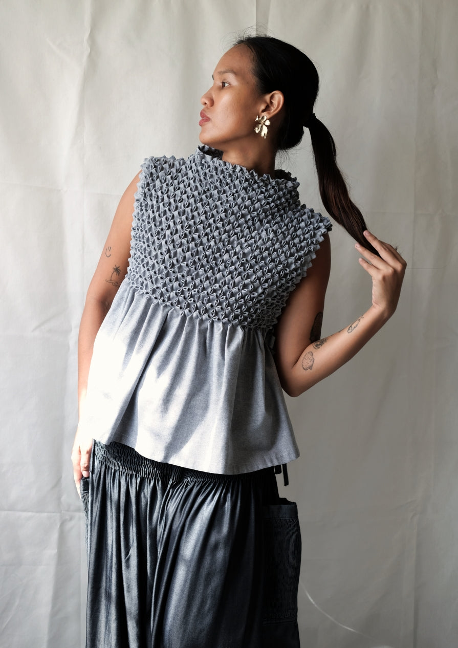 bloom bib top - light gray chambray