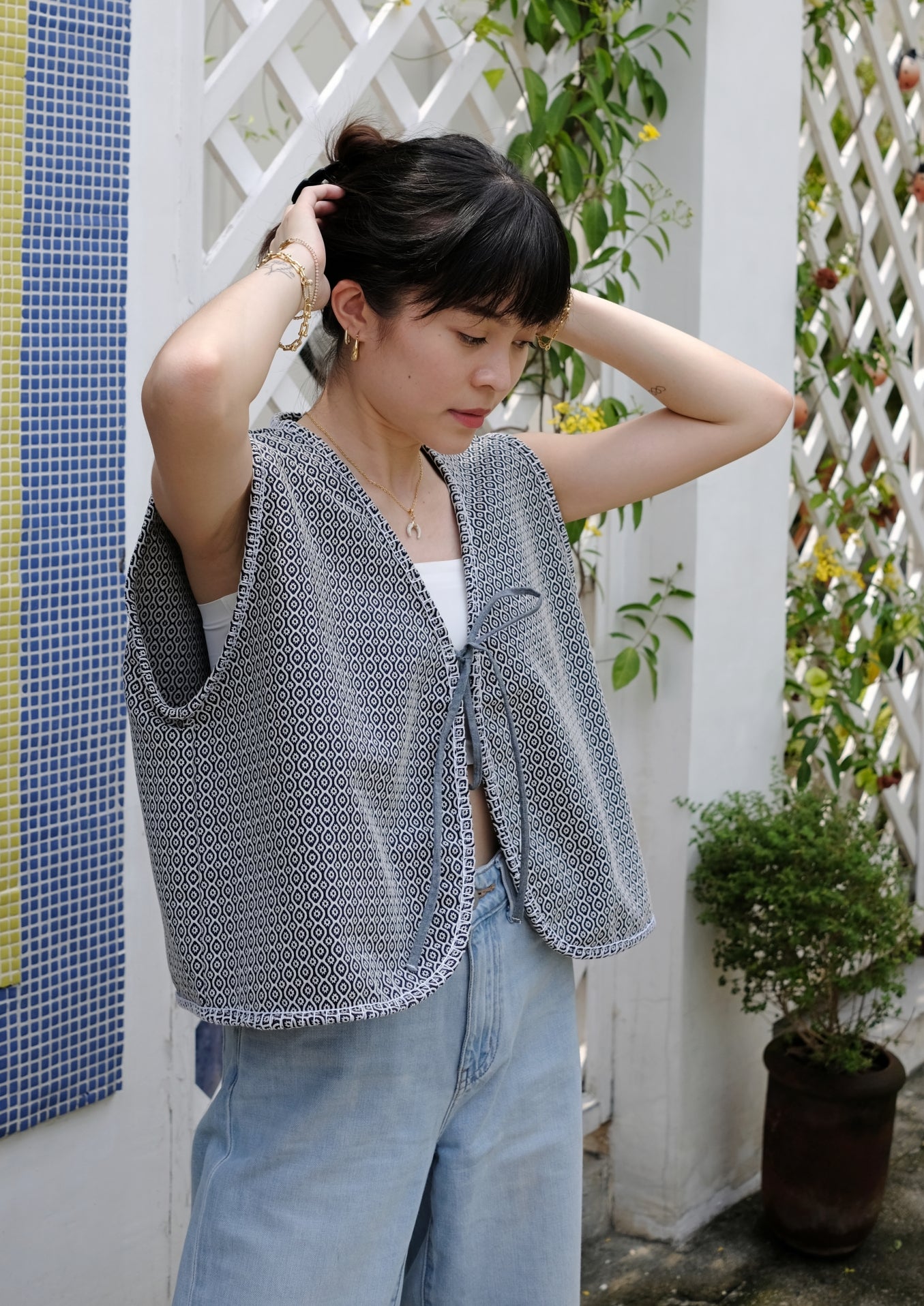 jacquard vest - blue