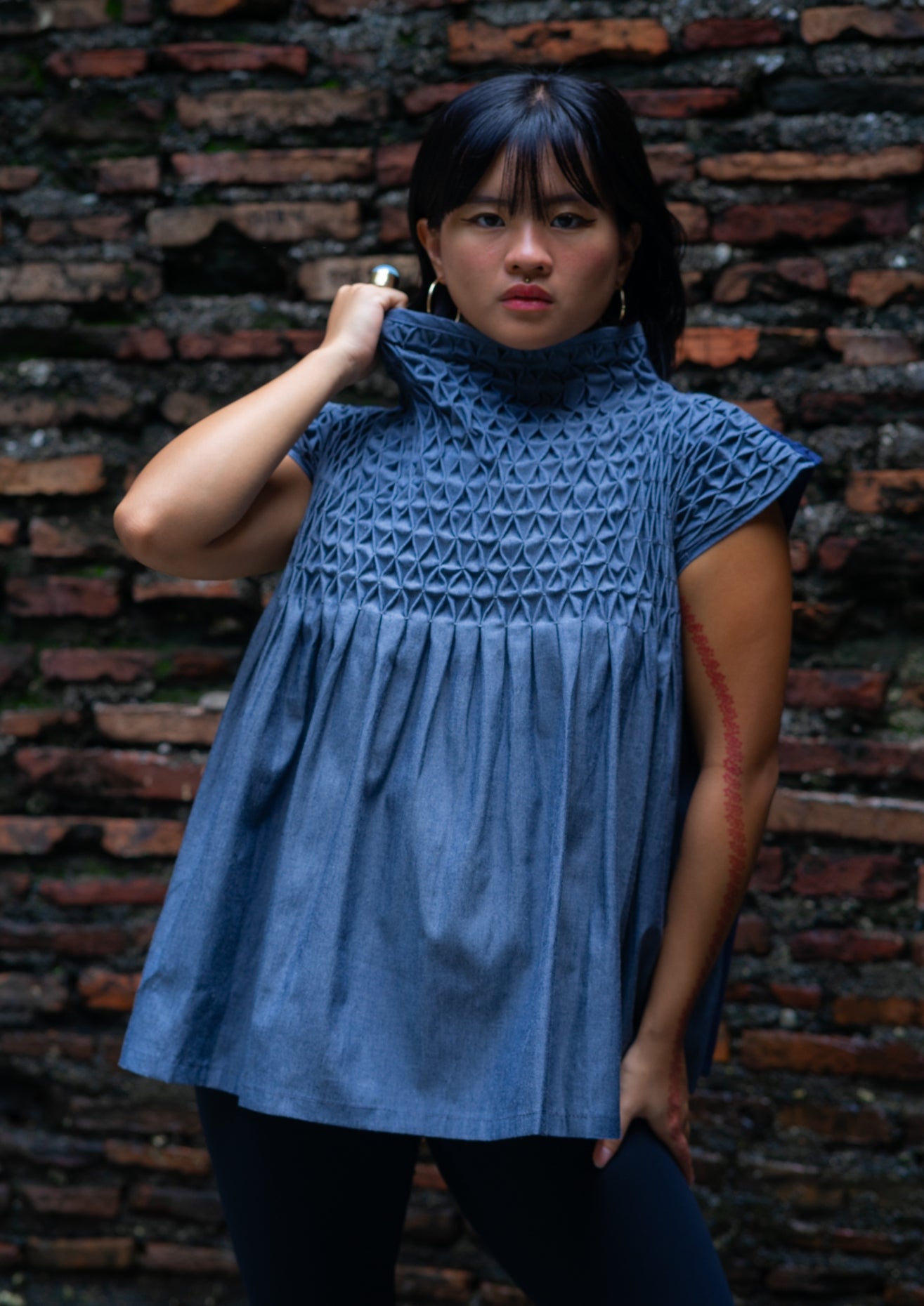 lily tunic bicolor - chambray & navy