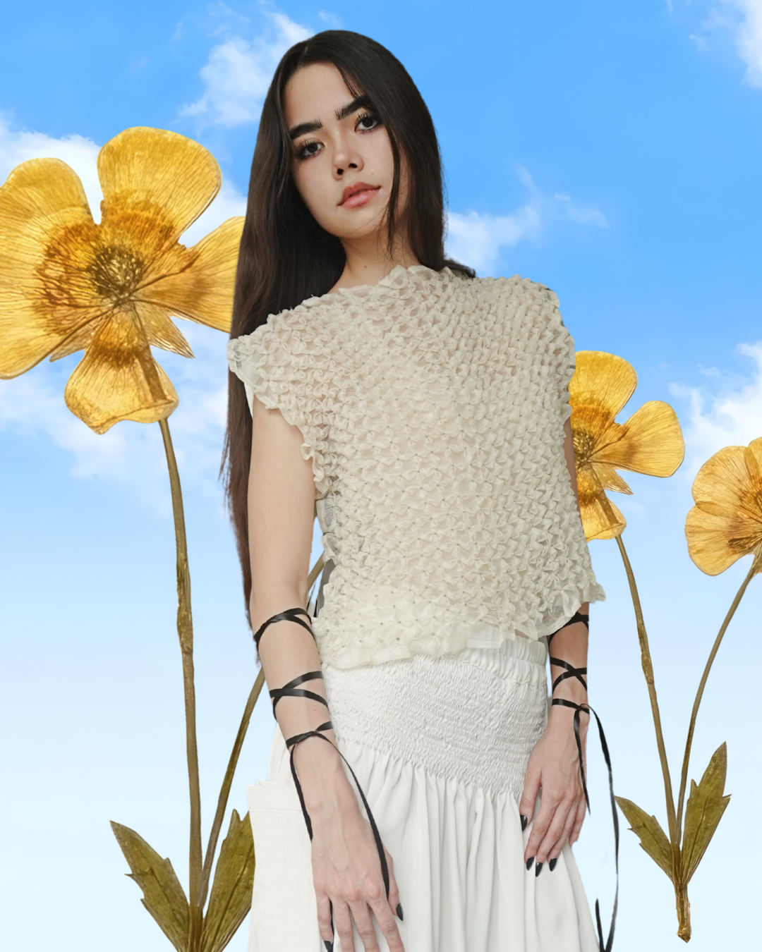 hardin bib - piña silk and white satin