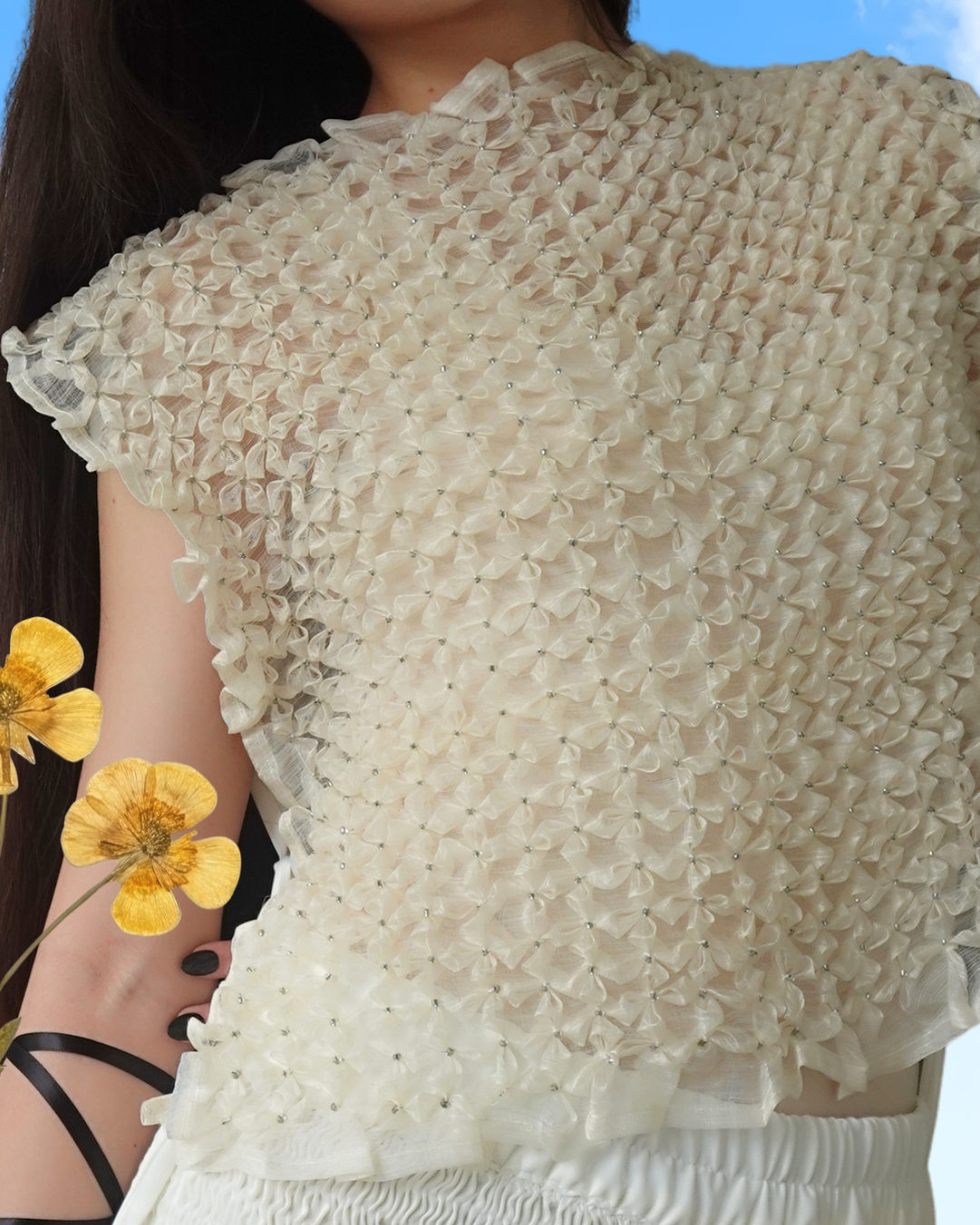 hardin bib - piña silk and white satin