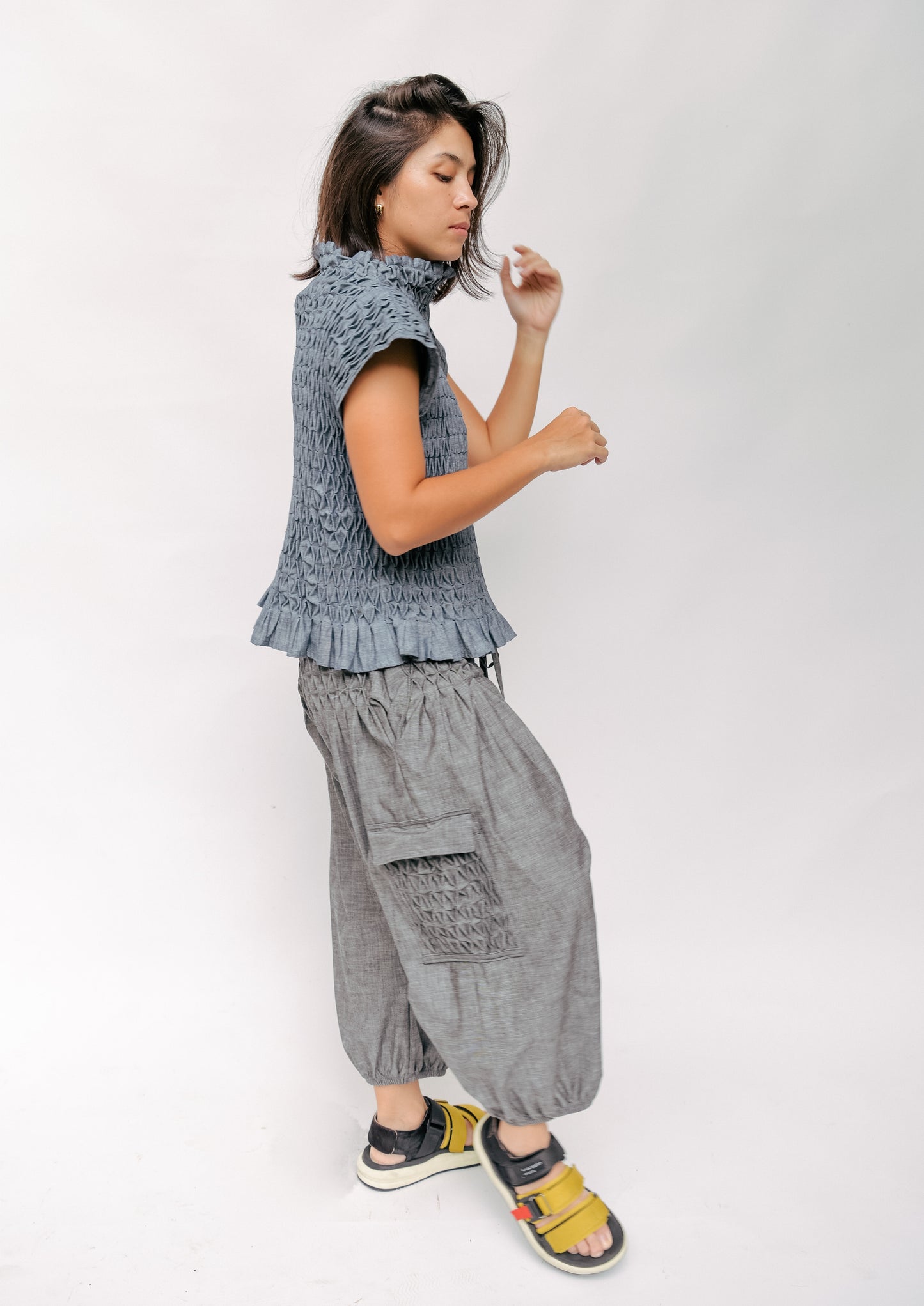 trina, long - blue chambray