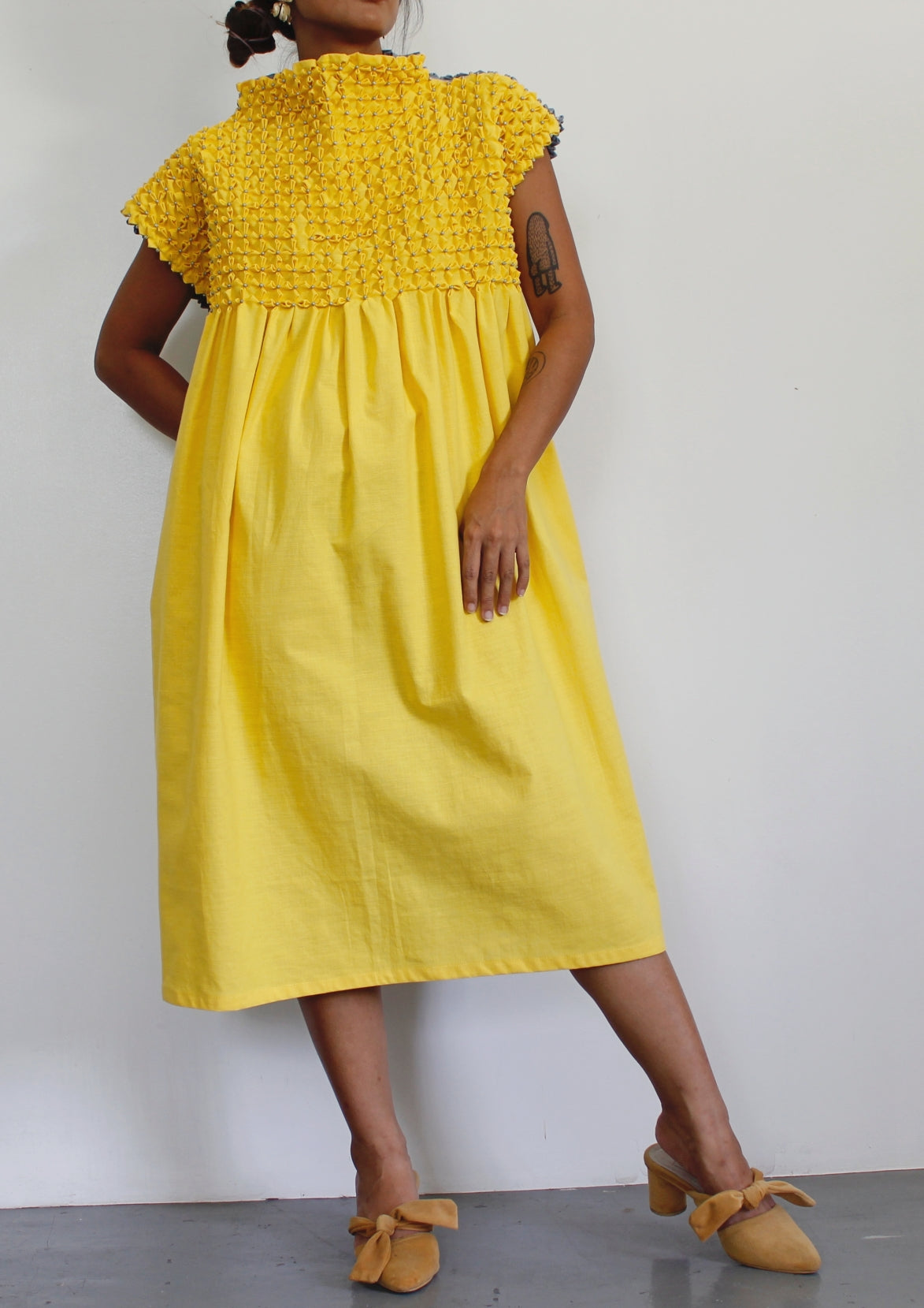 bloom dress - yellow & gray