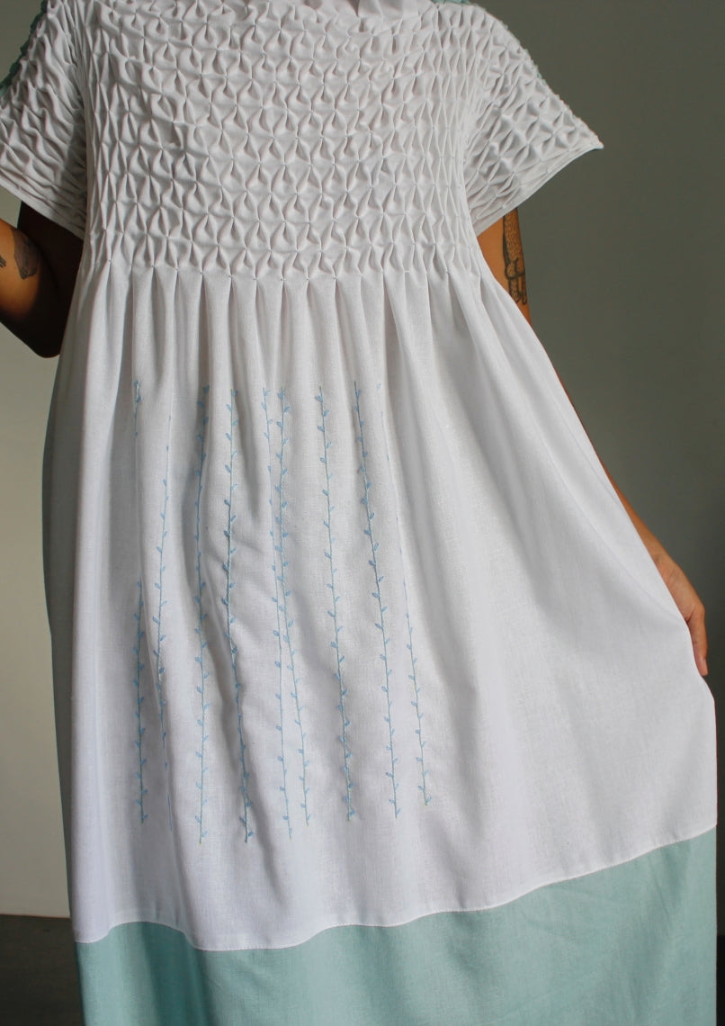 leila dress - white & teal