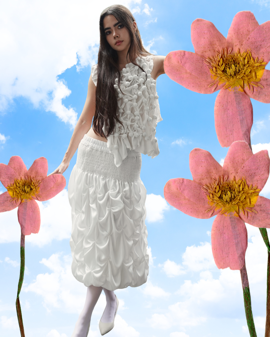 pucker skirt - midi, white