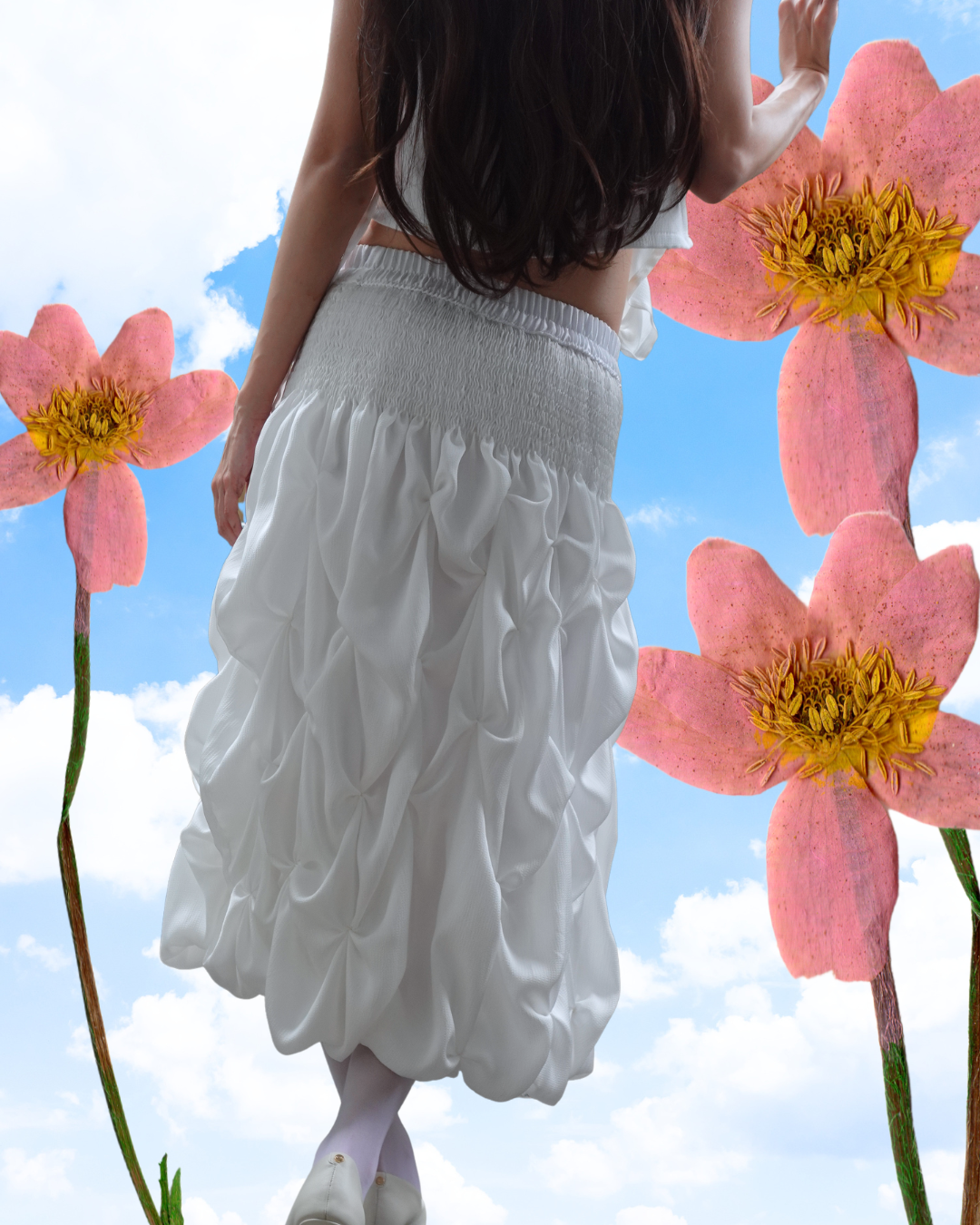 pucker skirt - midi, white
