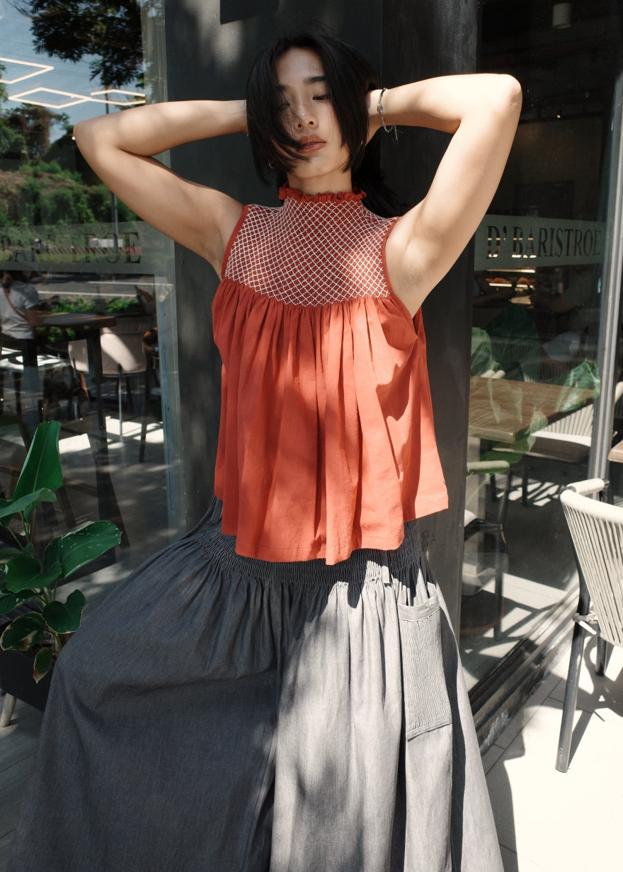 blaire longer top - stonewashed linen, maroon