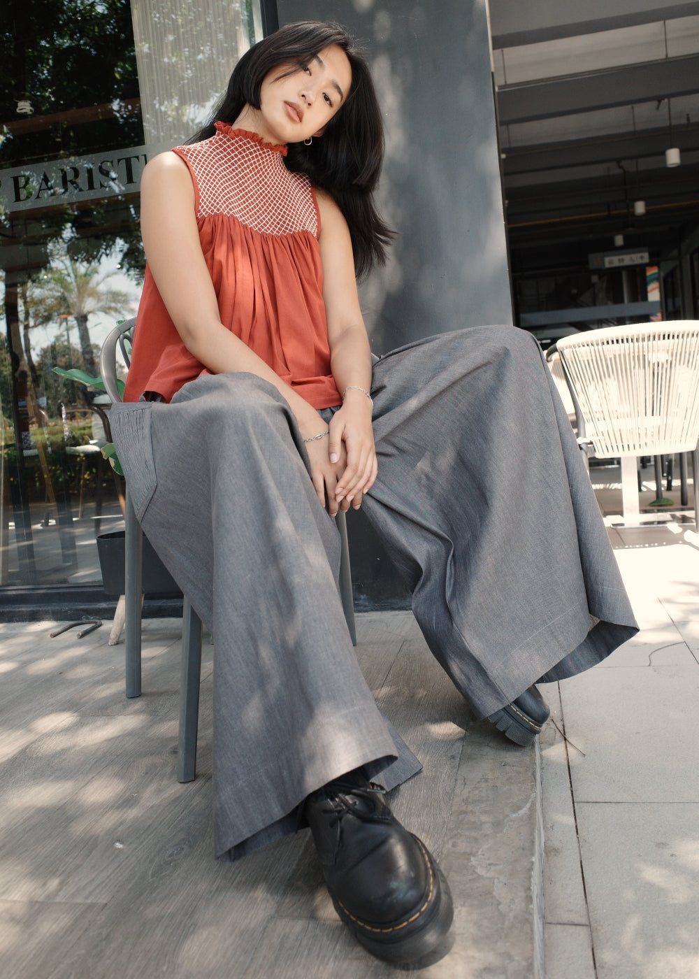blaire longer top - stonewashed linen, maroon