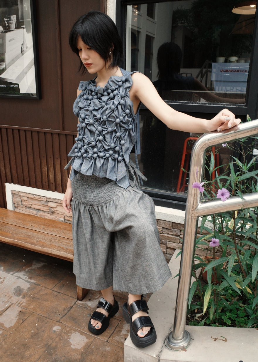bubble bib top - light blue chambray