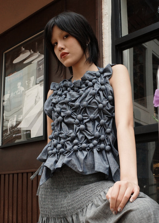 bubble bib top - light blue chambray