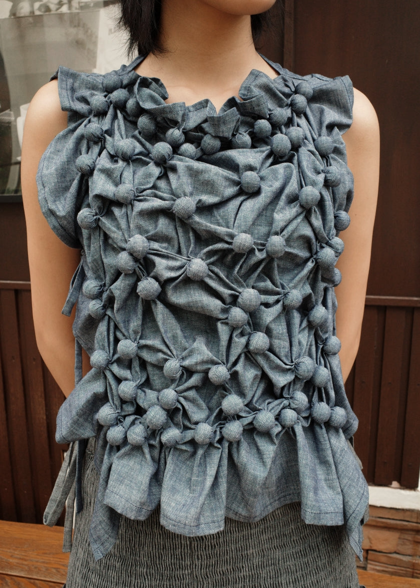 bubble bib top - light blue chambray