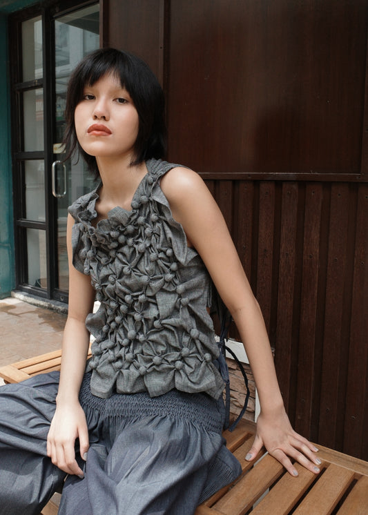 bubble bib top - light gray chambray