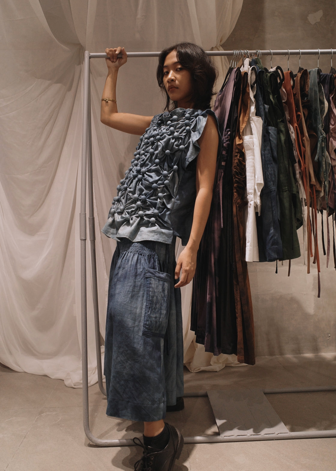 isa culottes - pure linen, navy blue