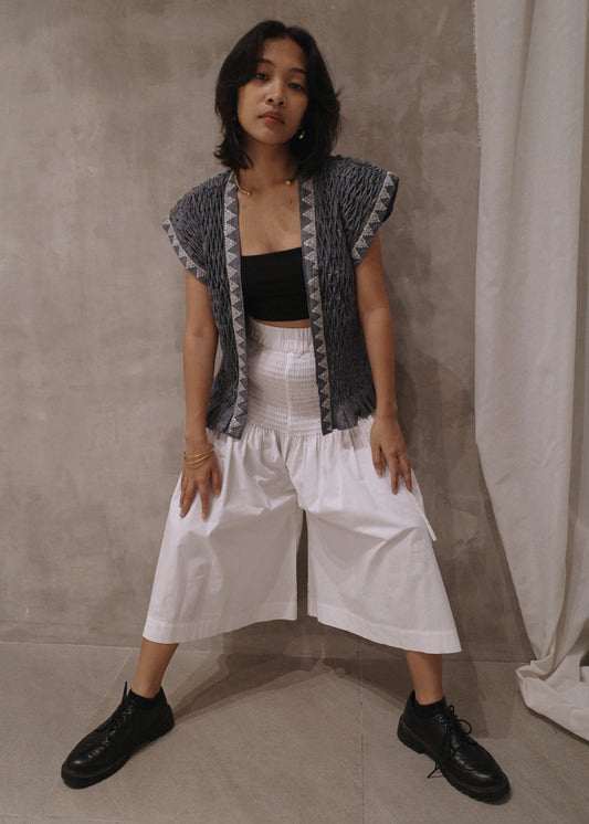 karine vest, beaded - blue chambray