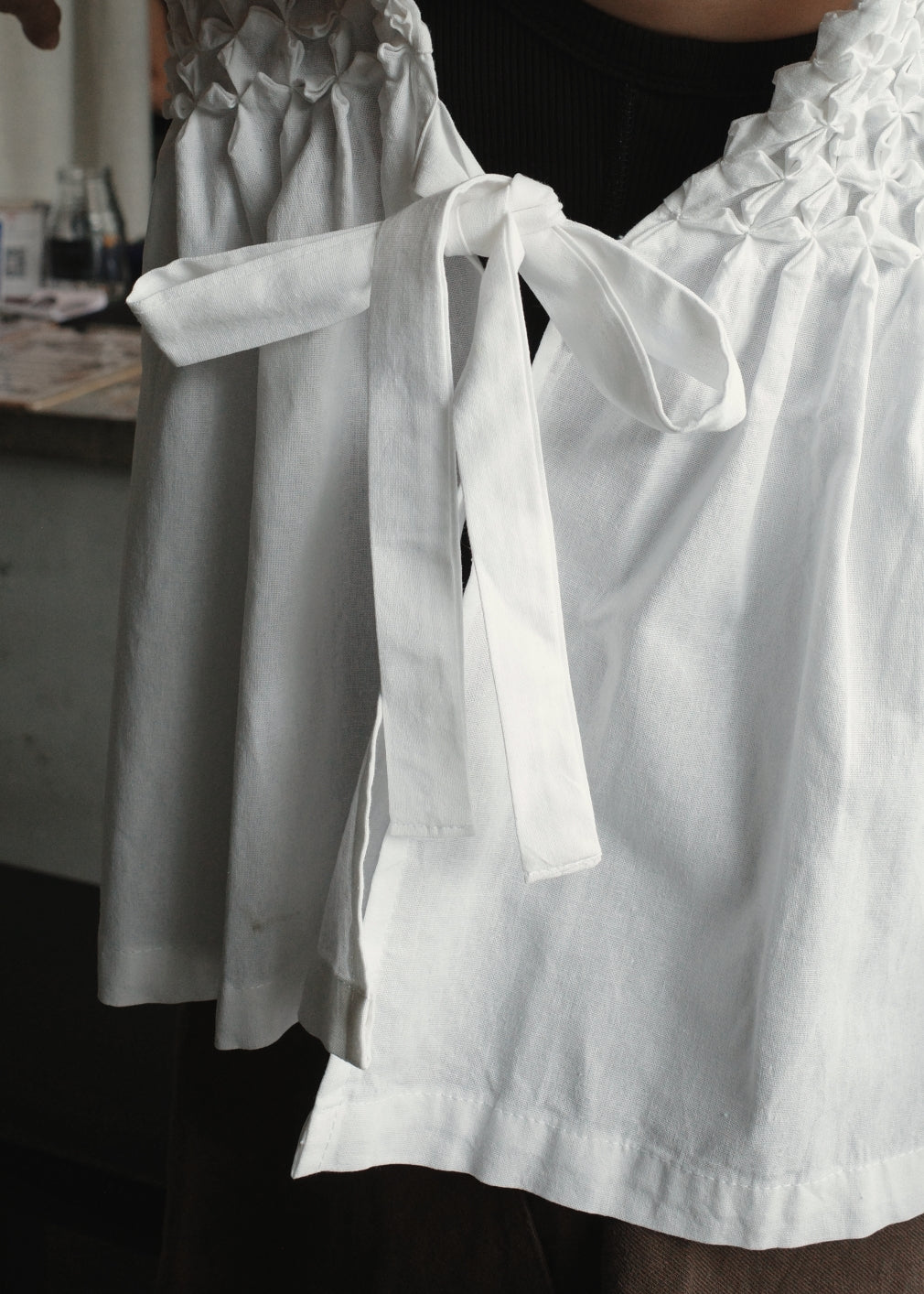 bloom bib top - stonewashed linen, white