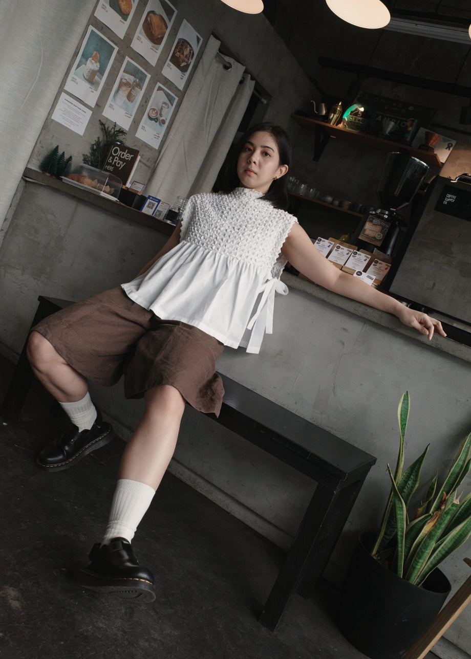 bloom bib top - stonewashed linen, white