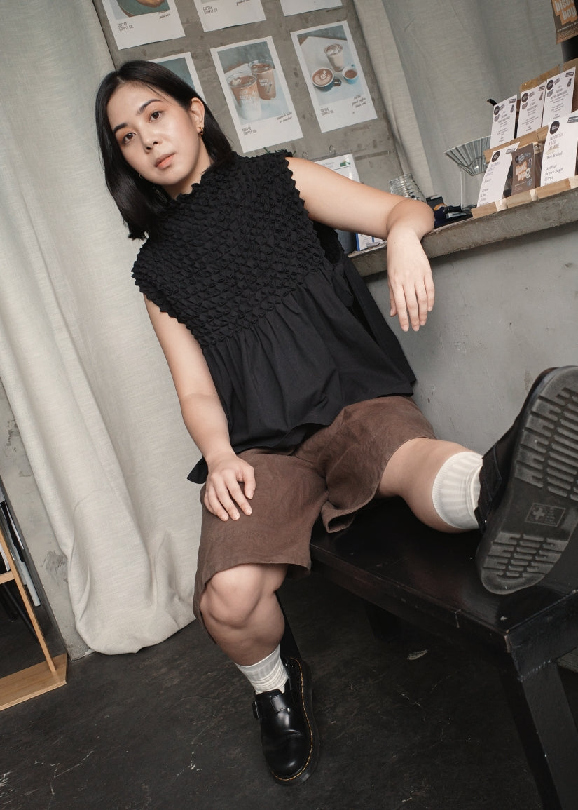 bloom bib top - stonewashed linen, black