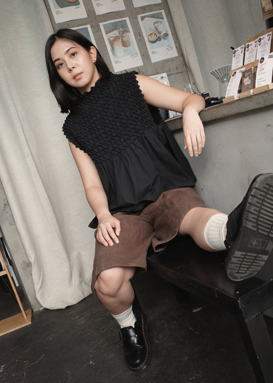 bloom bib top - stonewashed linen, black