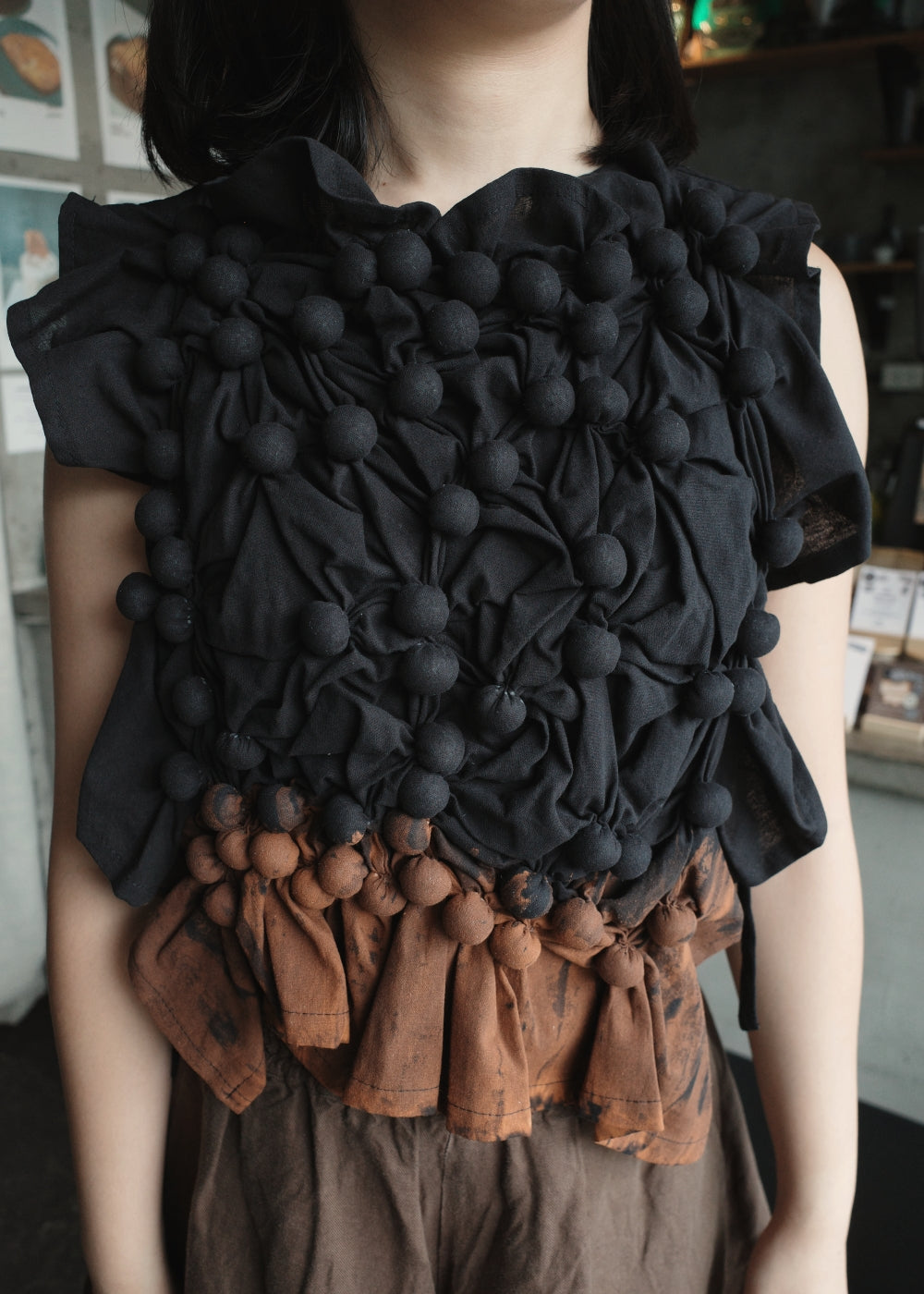 bubble bib top - black, dyed bottom