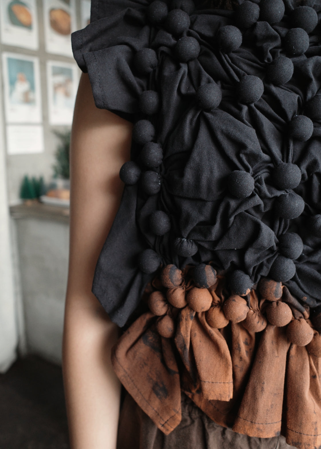 bubble bib top - black, dyed bottom