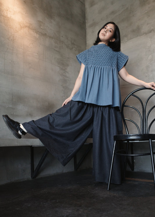 lily top - denim colored linen